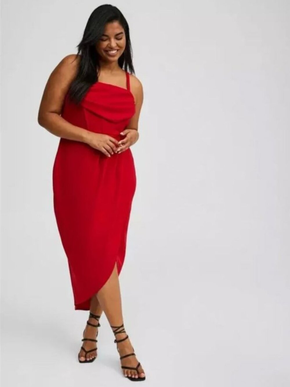 Torrid NWT Jester Red Corset Bustier Tulip Hem Cowl Neck Midi Dress Size 16 - Picture 9 of 12
